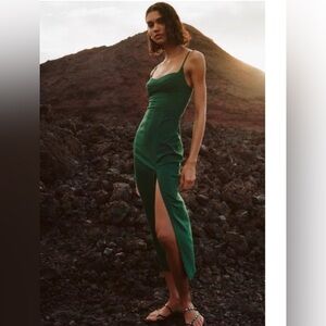 Zara - size M - green mini dress w linen - leg slit - never worn